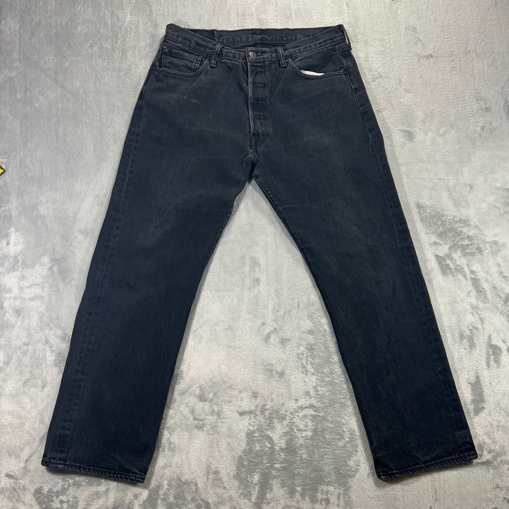 LEVIS 501 Original Fit Jeans Mens 36x32 Faded Black Button Fly Straight Leg‎